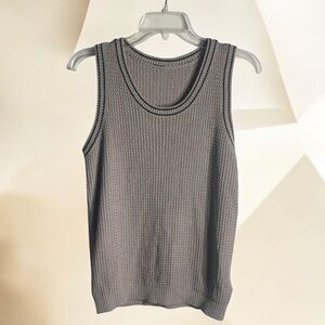 Elegant Taupe Gray Knit Tank Top Sleeveless Vest Scoop Neck size L